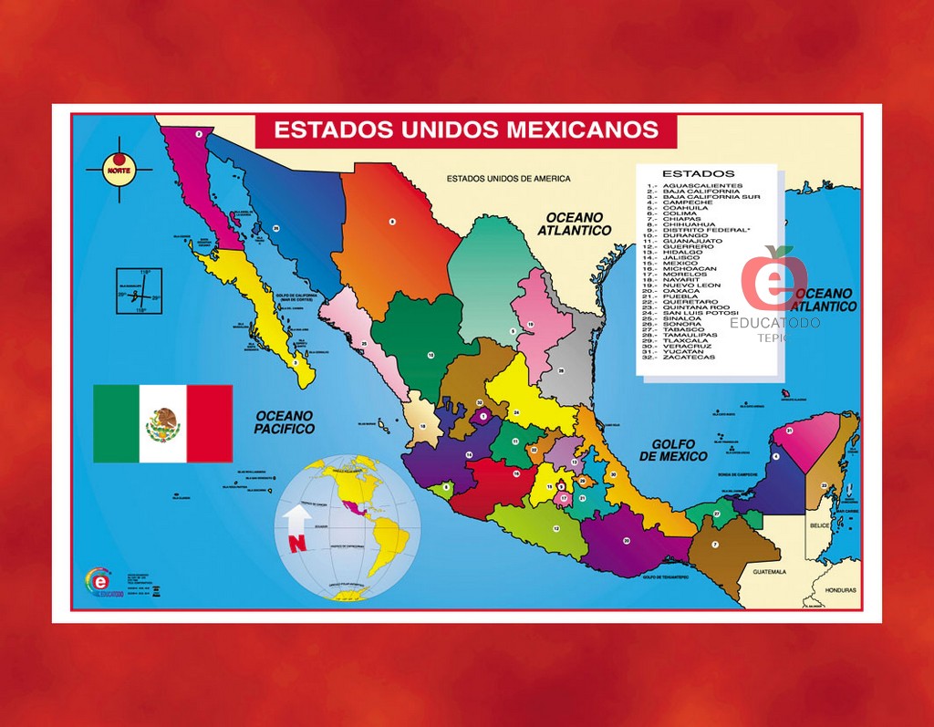 LAMINA REPUBLICA MEXICANA 28x40cm aprox.