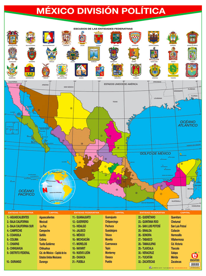 POSTER MEXICO D.P. CON ESCUDOS ESTATALES