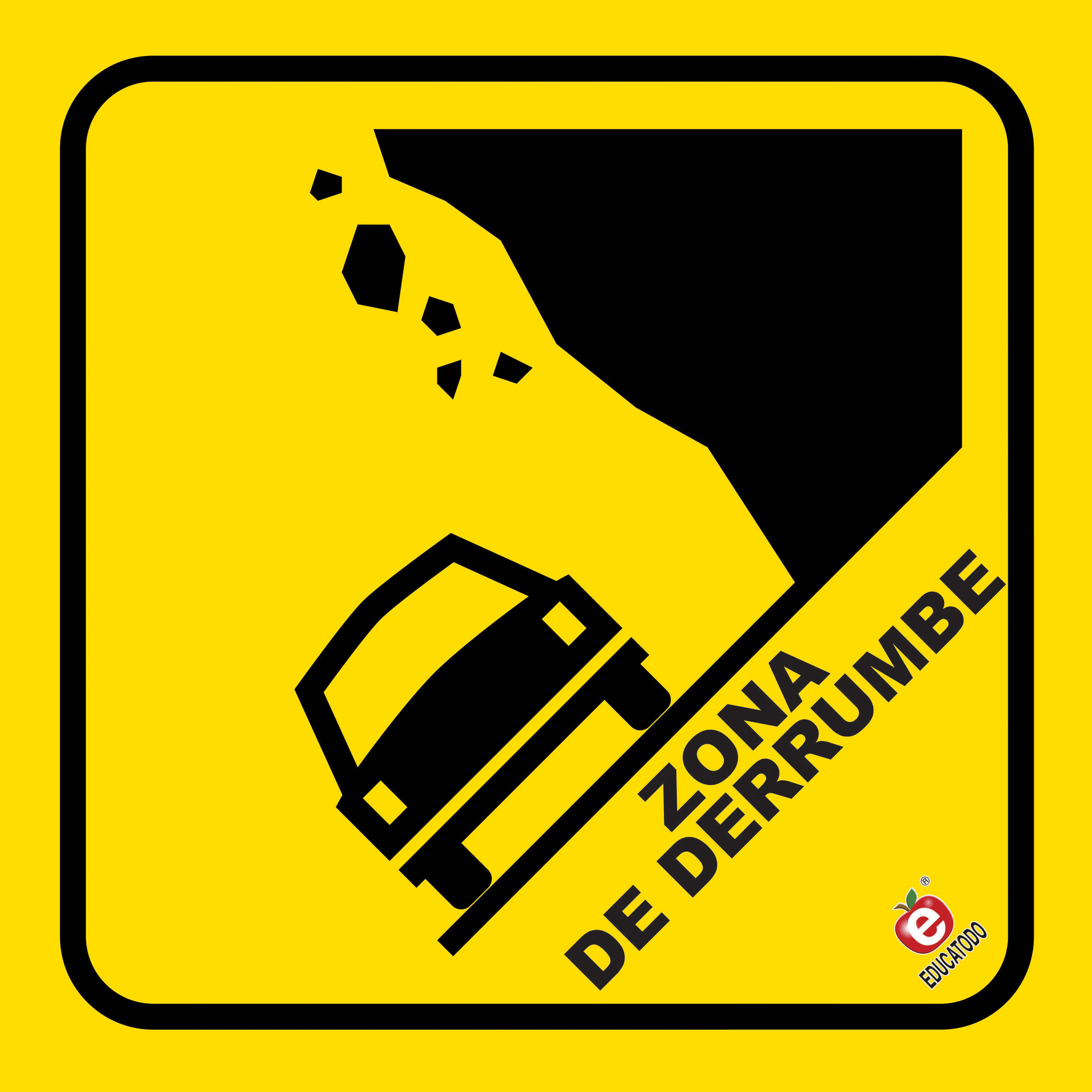 SEÑAL INDIVIDUAL ZONA DE DERRUMBE 20 X 20 CM APROX. CAL.20