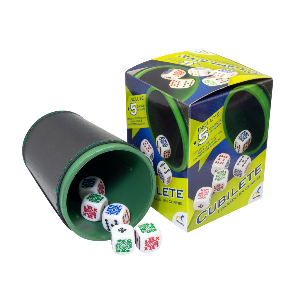 CUBILETE 5 DADOS DE POKER, CAJA CARTÓN