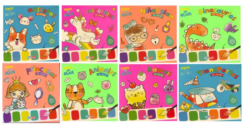 Libro colorear 20x20cm pinta con agua 12 pag 8 mod