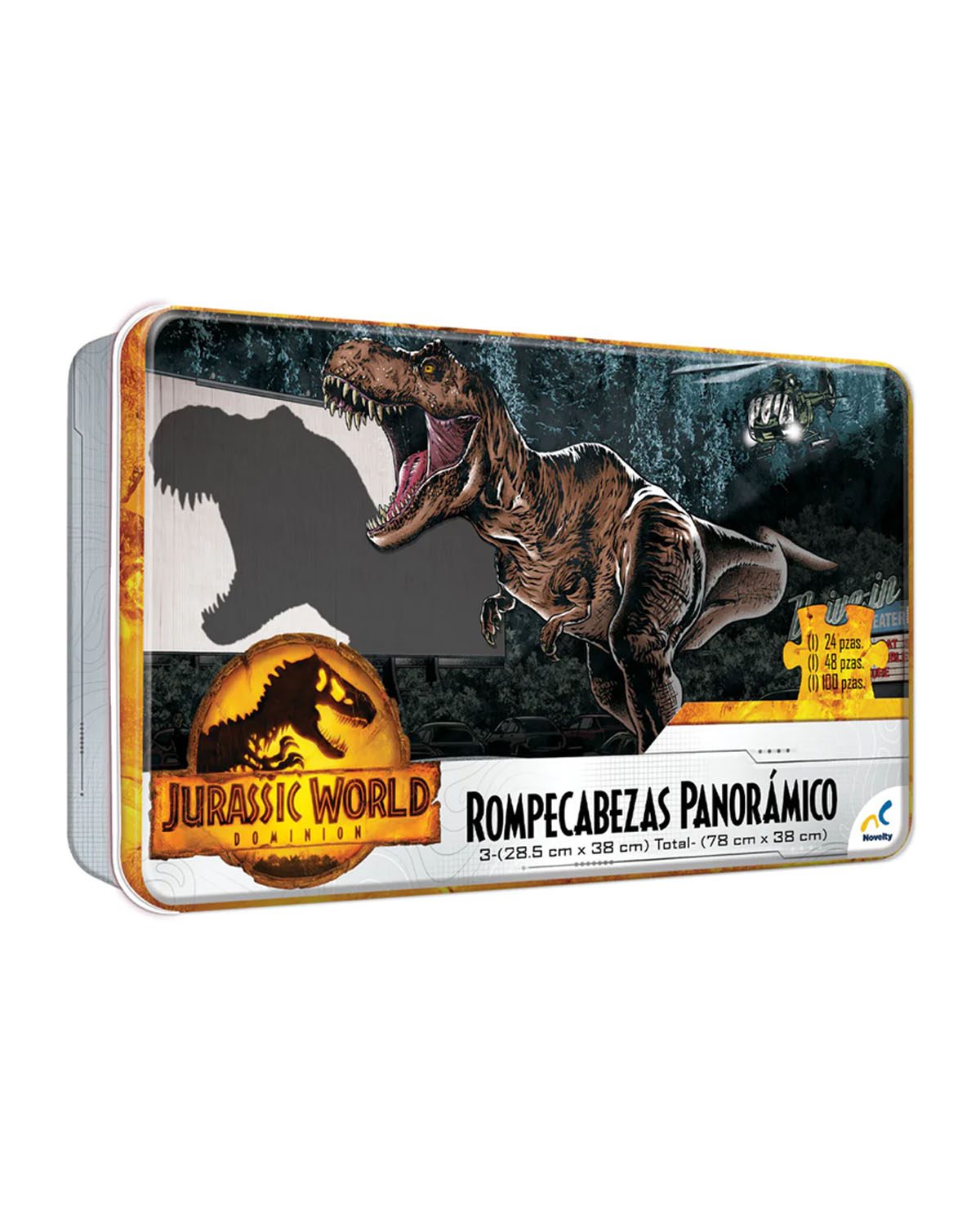 ROMPECABEZAS TIN PANORAMICO 3 EN 1 JURASSIC WORLD