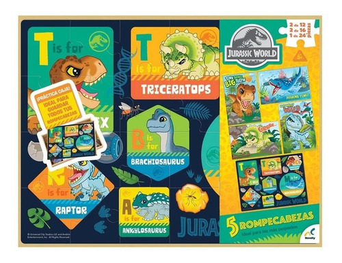 ROMPECABEZAS 5 EN 1 JURASSIC WORLD EN CAJA DE MADERA